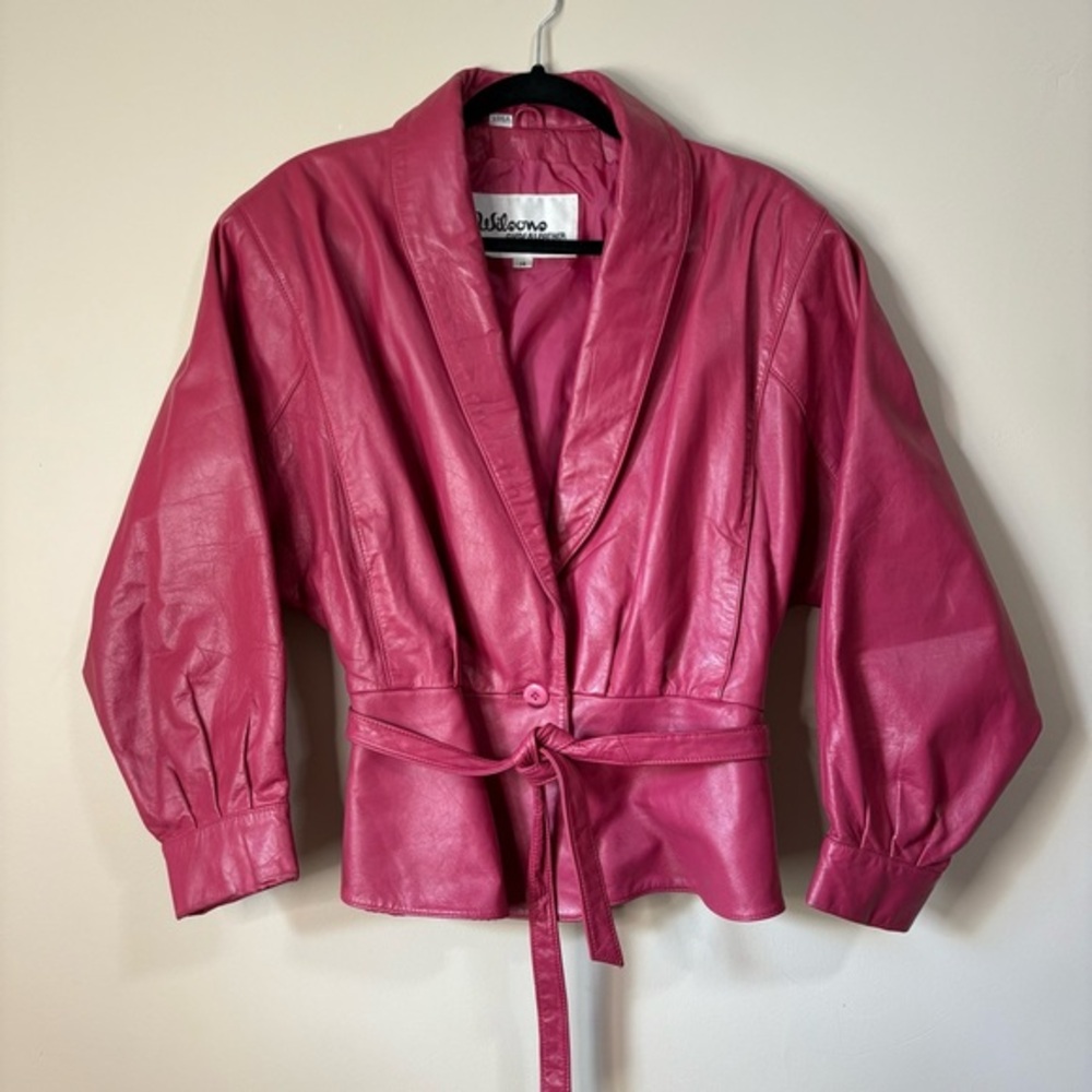 Wilson's Leather Vintage Women's Hot Pink Structured Tie Waist Leather Jacked